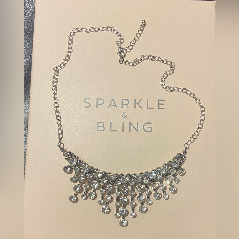 Sparkle and Bling Silver Tone Rhinestone Necklace